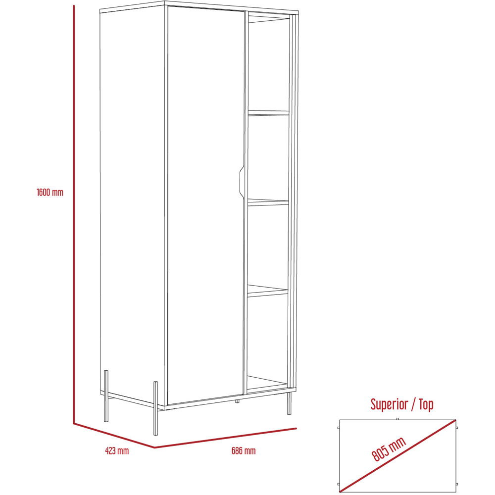 Core Products Dallas Single Door White and Carbon Grey Bookcase Image 6