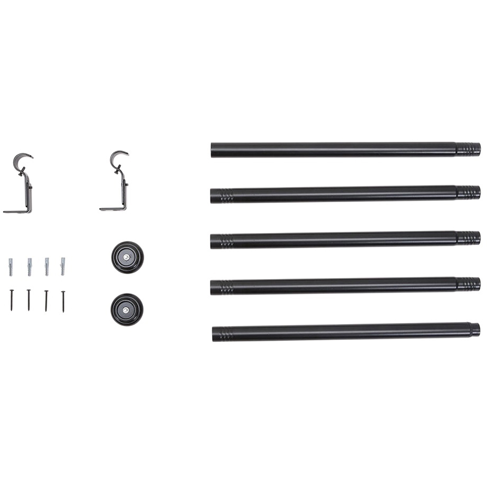 Living and Home 122-213cm Glossy Black Telescopic Curtain Pole with Brackets and Round Finial Image 1