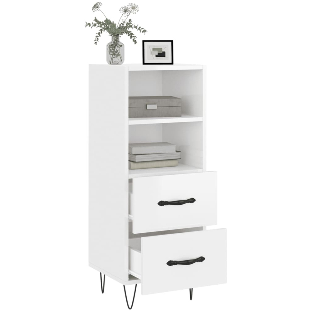 vidaXL 2 Drawer 2 Shelf High Gloss White Sideboard Image 4
