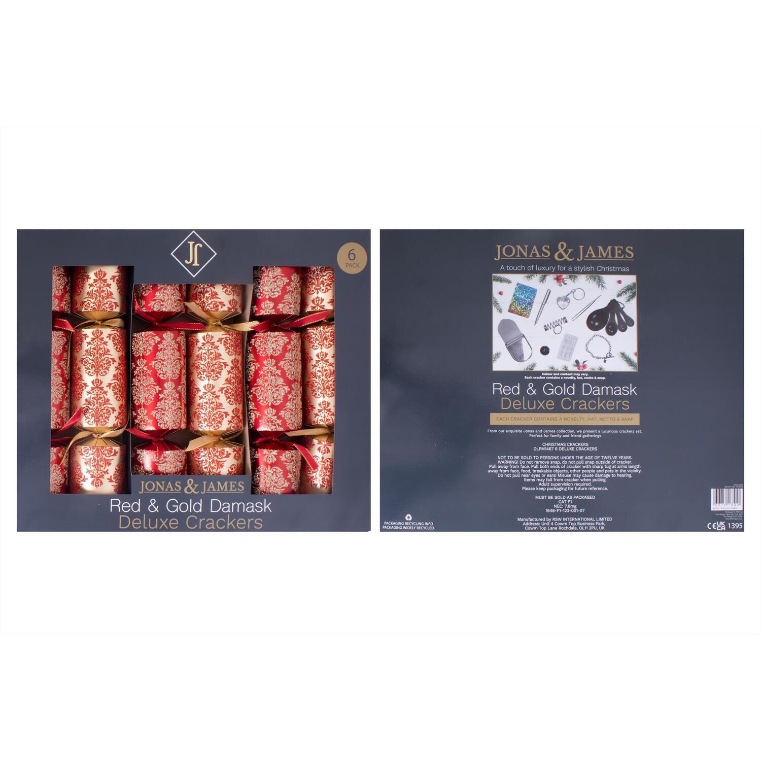 Jonas & James Red and Gold Damask Crackers 6 Pack Image 2