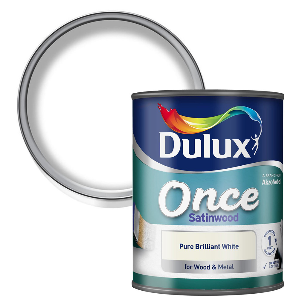 Dulux Wood and Metal Pure Brilliant White Satin Paint 750ml Image 1