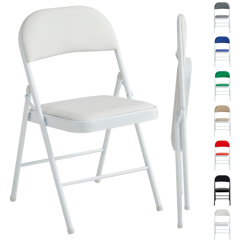 White Padded Folding Metal Dining Chairs Image 2