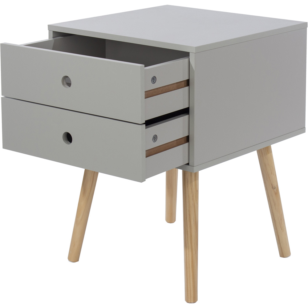 Scandia 2 Drawer Light Grey Tapered Legs Bedside Table Image 4