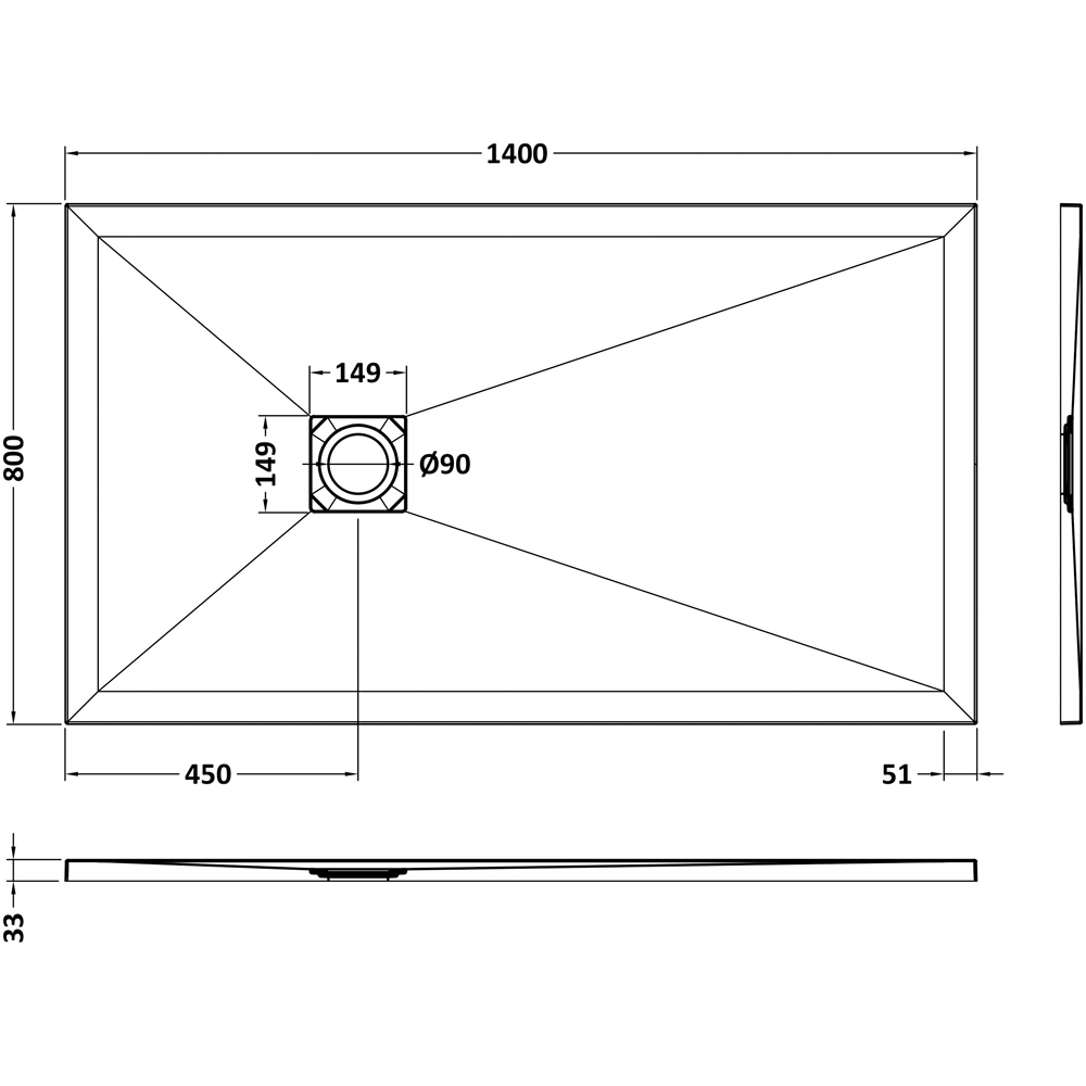 nuie Slate Grey Rectangular Shower Tray 1400 x 800mm Image 2