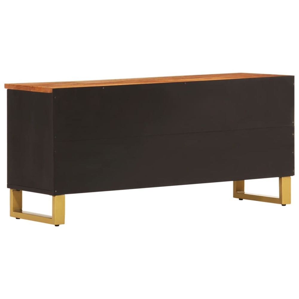 vidaXL Single Drawer 4 Shelf Brown and Black Solid Mango Wood TV Cabinet Image 6