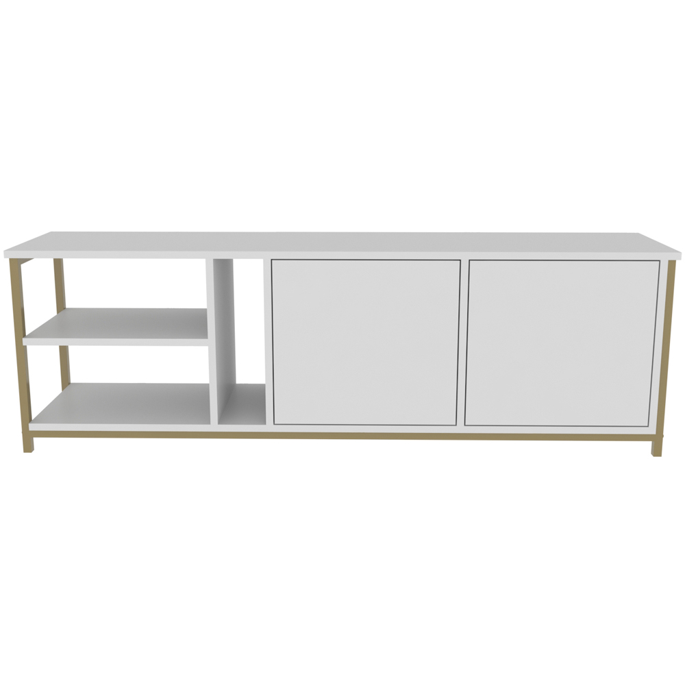 Decorotika Primrose 2 Door 3 Shelf Gold and White TV Stand for 72 inch TV Image 3