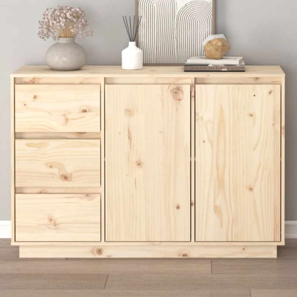 vidaXL 2 Door 3 Drawer Natural Solid Pine Wood Sideboard Image