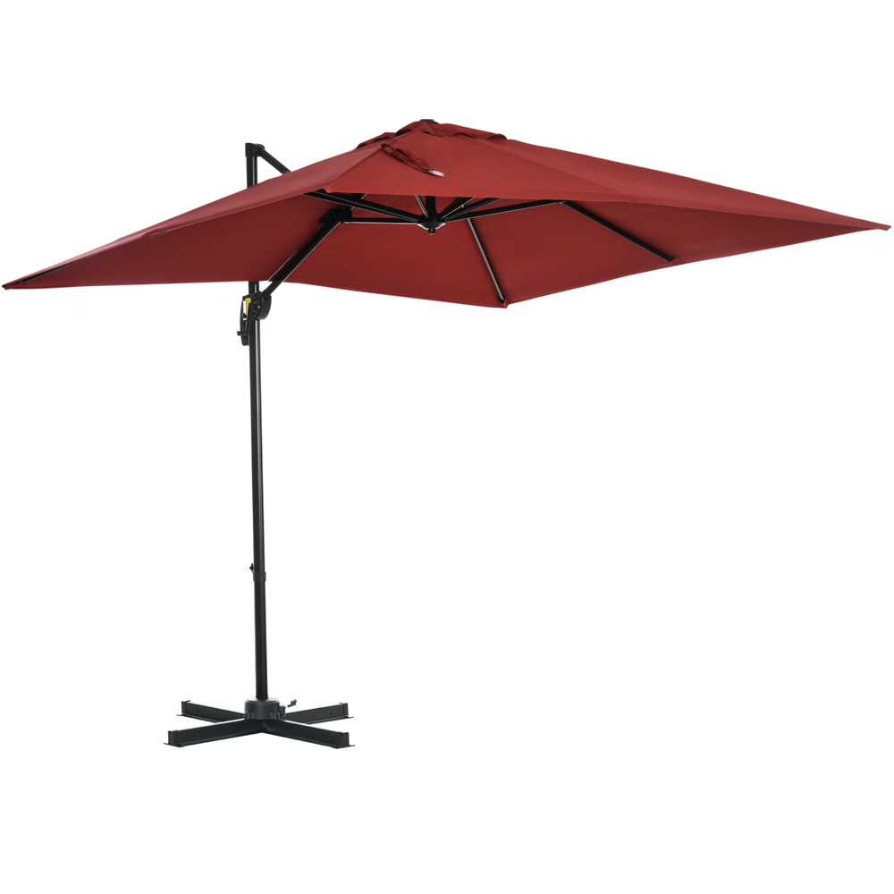 Outsunny Wine Red Crank Handle Cantilever Parasol with Cross Base 2.5 x 2.5m Image 1