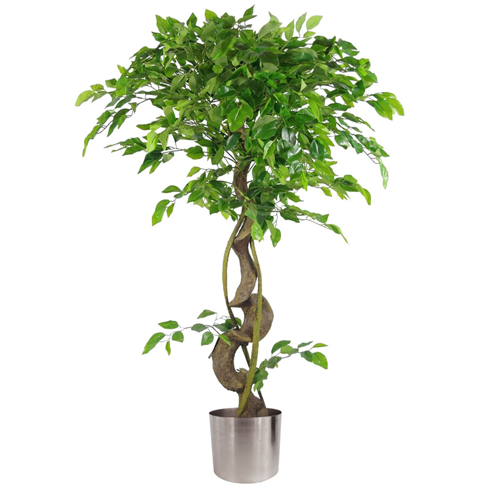 Leaf Japanese Fruticosa Ficus Artificial Tree in Silver Planter 3.9ft Image 1