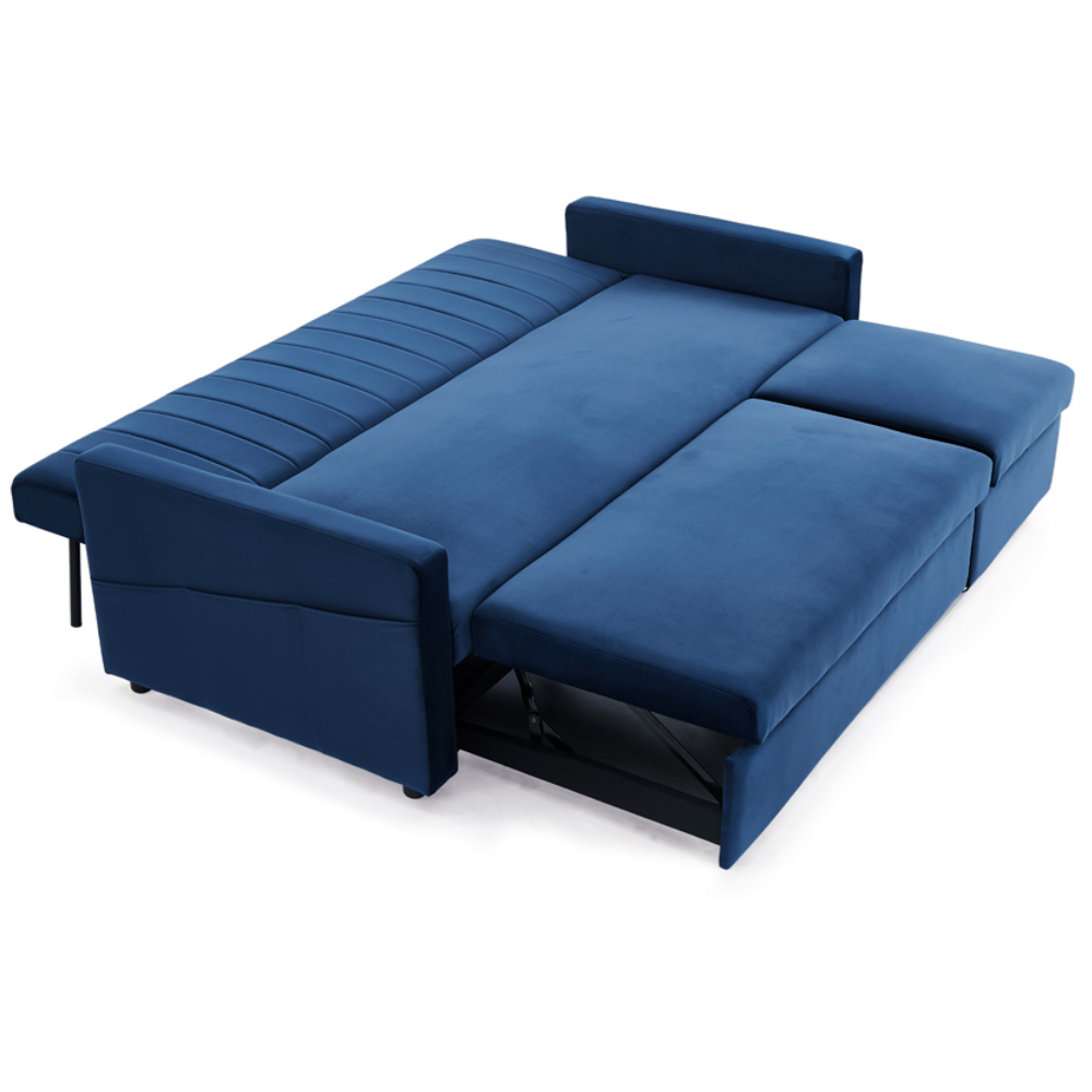 Home Detail Devon Double Sleeper Blue Velvet Pull Out Sofa Bed Image 3
