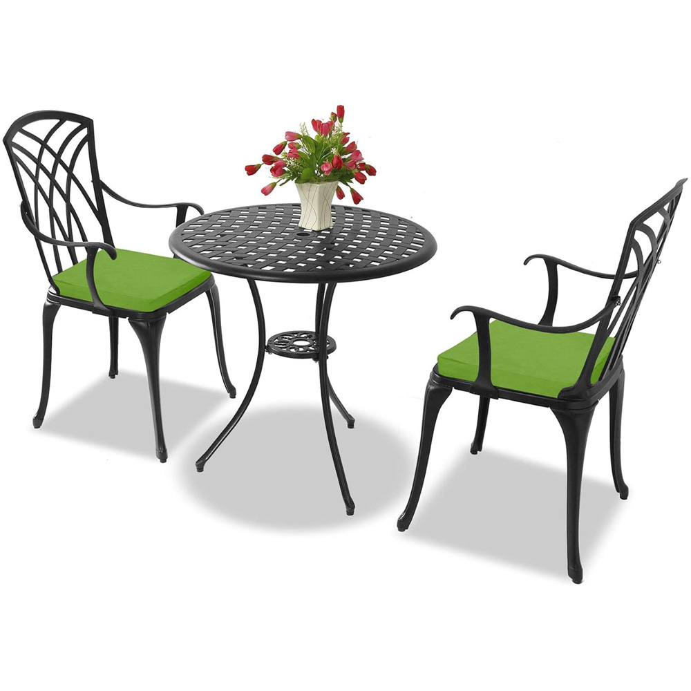 Centurion Oshowa 2 Seater Black and Green Cast Aluminium Garden Bistro Set with Cushions Image 4