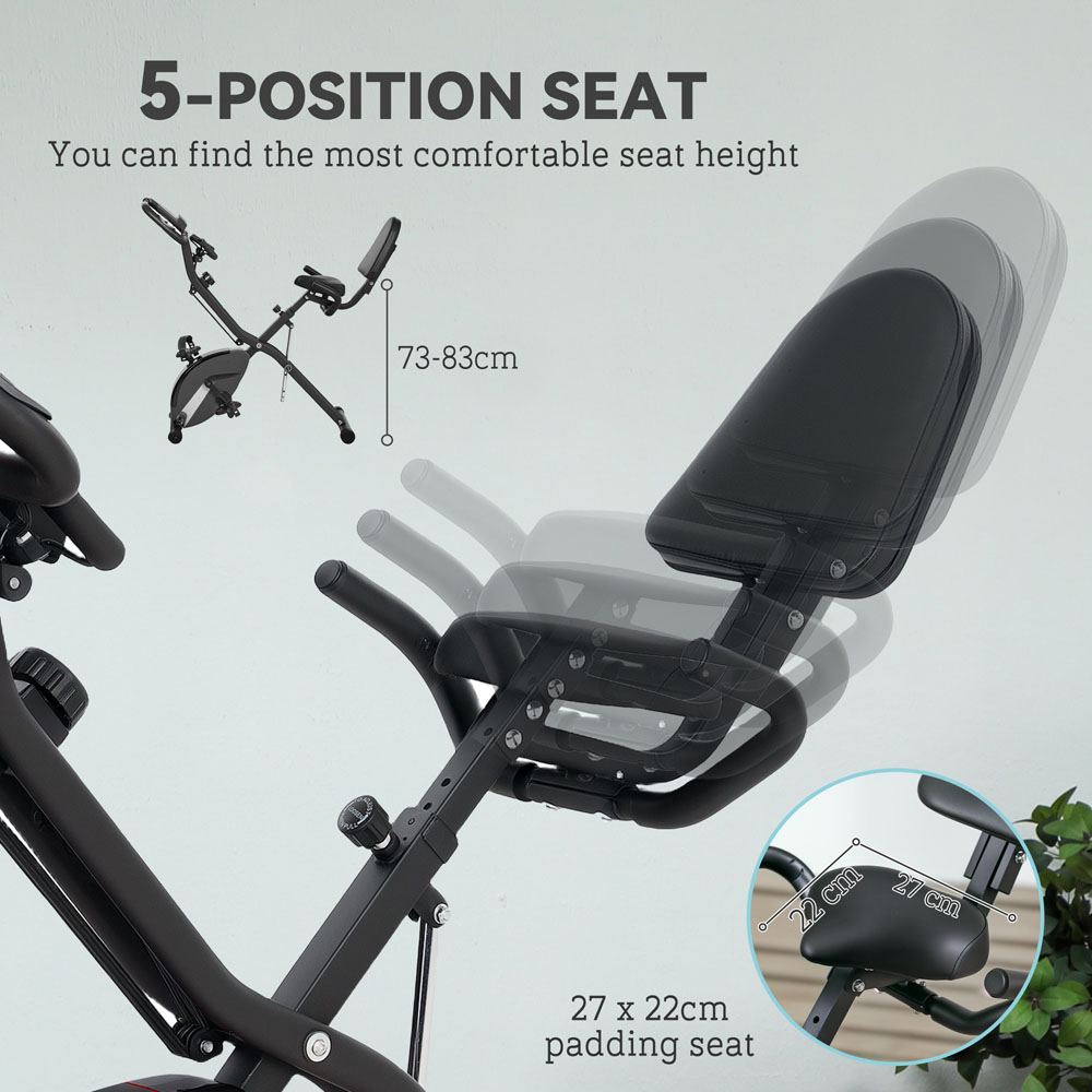 SPORTNOW Black Magnetic Resistance Folding Exercise Bike with Arm Bands and Hand Pulse Sensor Image 6