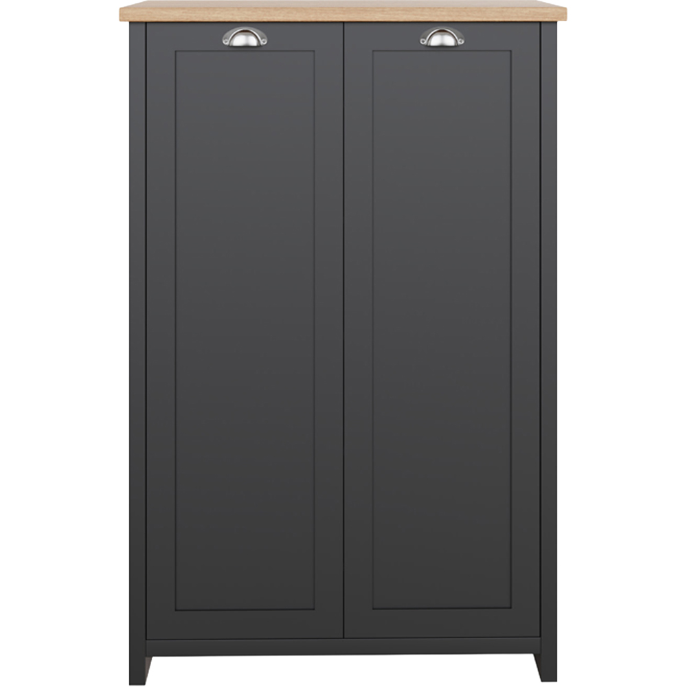 GFW Lancaster 2 Door Black and Oak Tall Shoe Cabinet Image 4