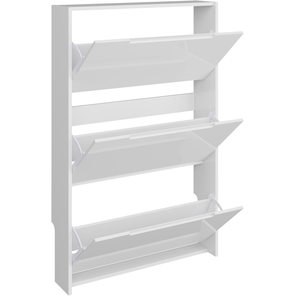GFW Narrow White High Gloss 3 Tier Shoe Cabinet Image 5