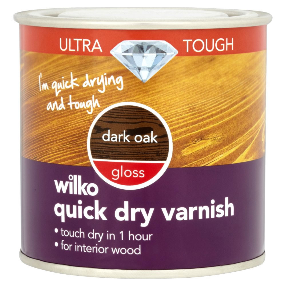 Wilko Ultra Tough Quick Dry Gloss Varnish Dark Oak 250ml Image