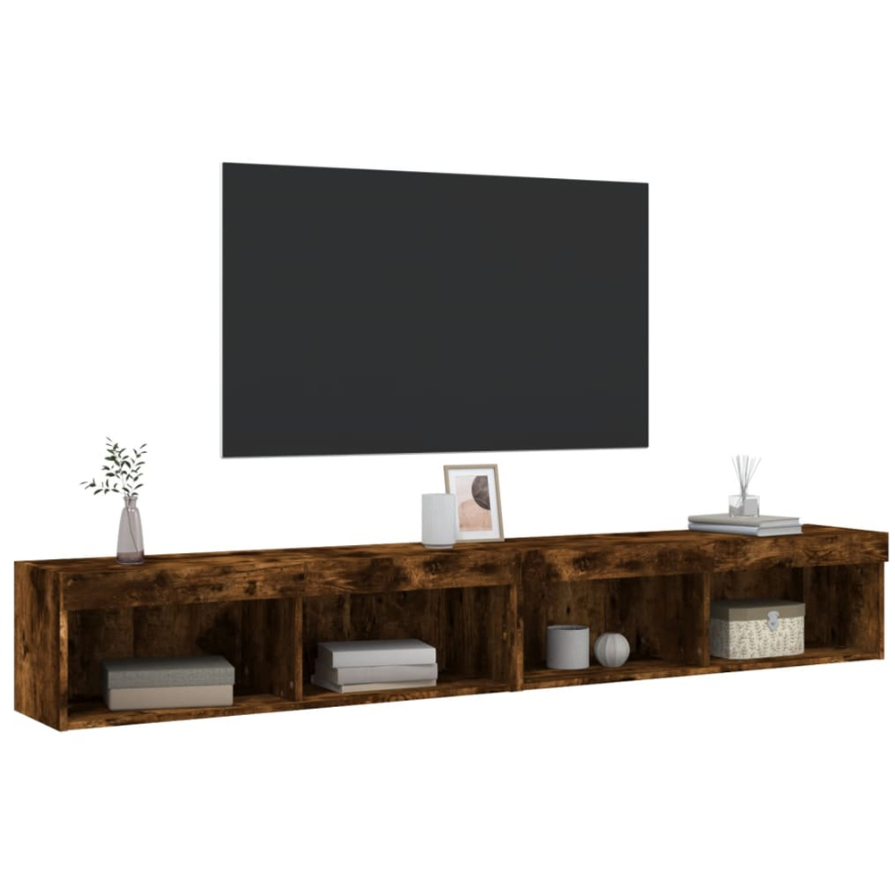 vidaXL 2 Shelf Smoked Oak Wall Mounted LED TV Cabinet Set of 2 Image 6
