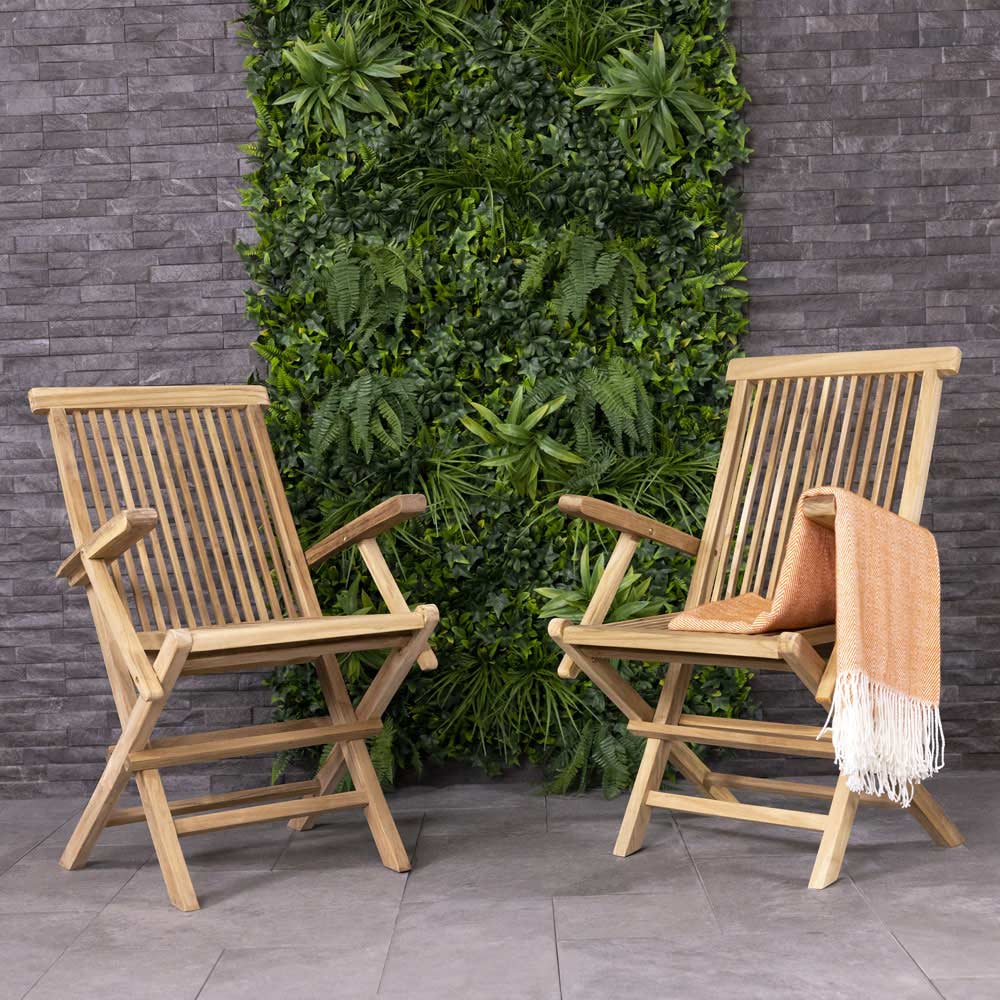 Charles Bentley Set of 2 Teak Wooden Foldable Patio Armchair Image 1