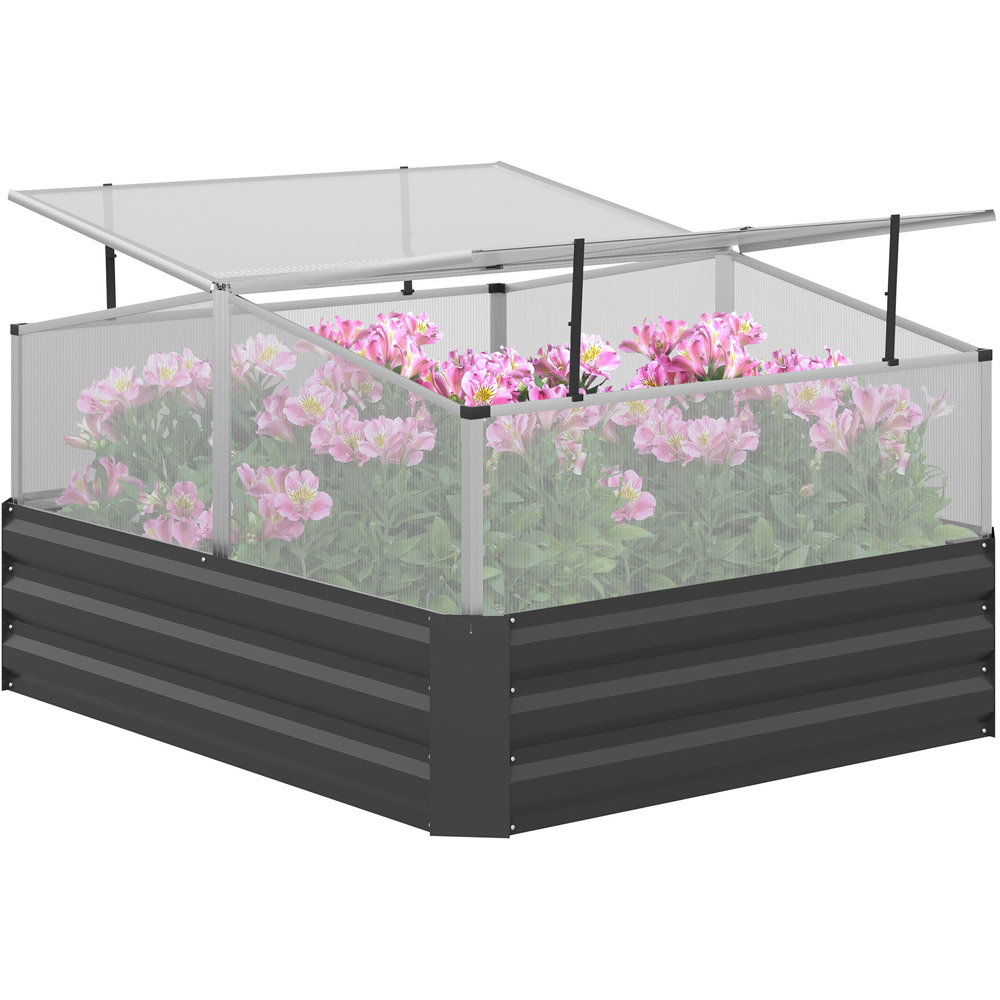 Outsuuny Dark Grey Galvanised Raised Garden Bed with Greenhouse and Cover Image 1