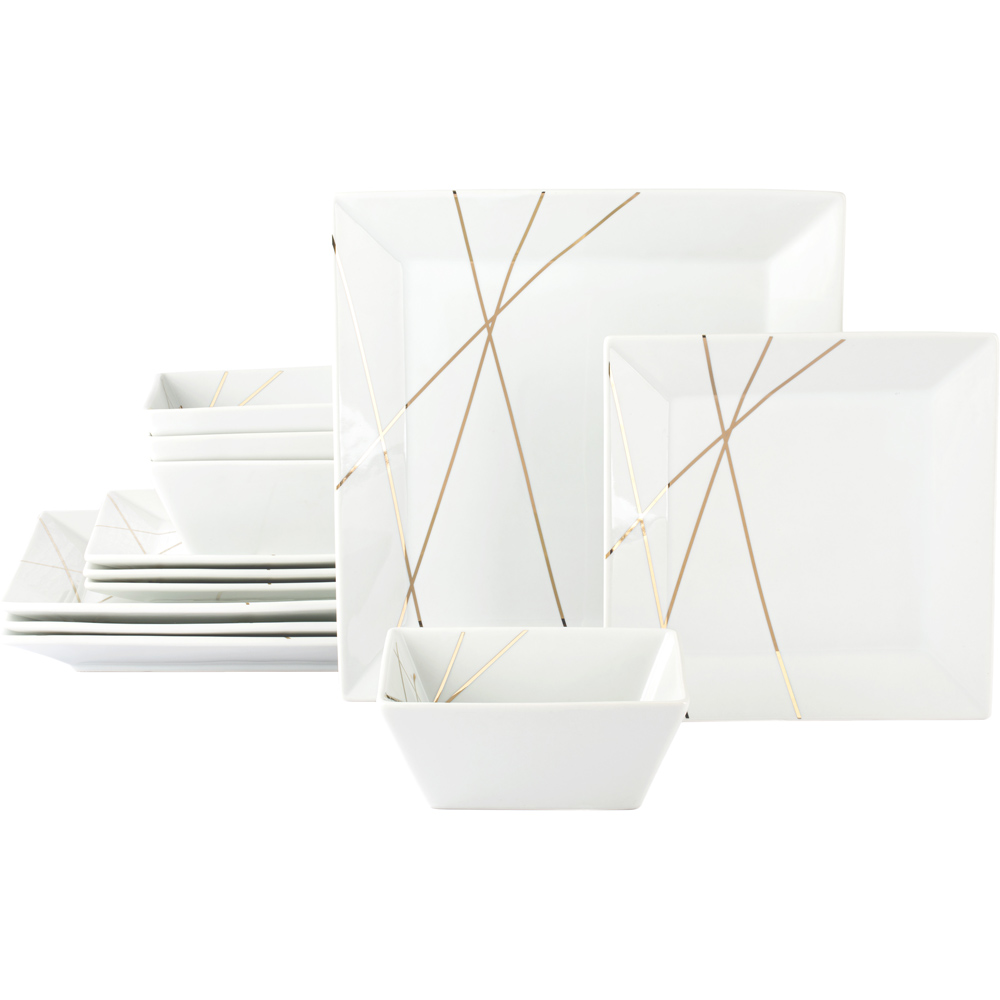 Waterside White and Gold 12 Piece Dinner Set Image 1
