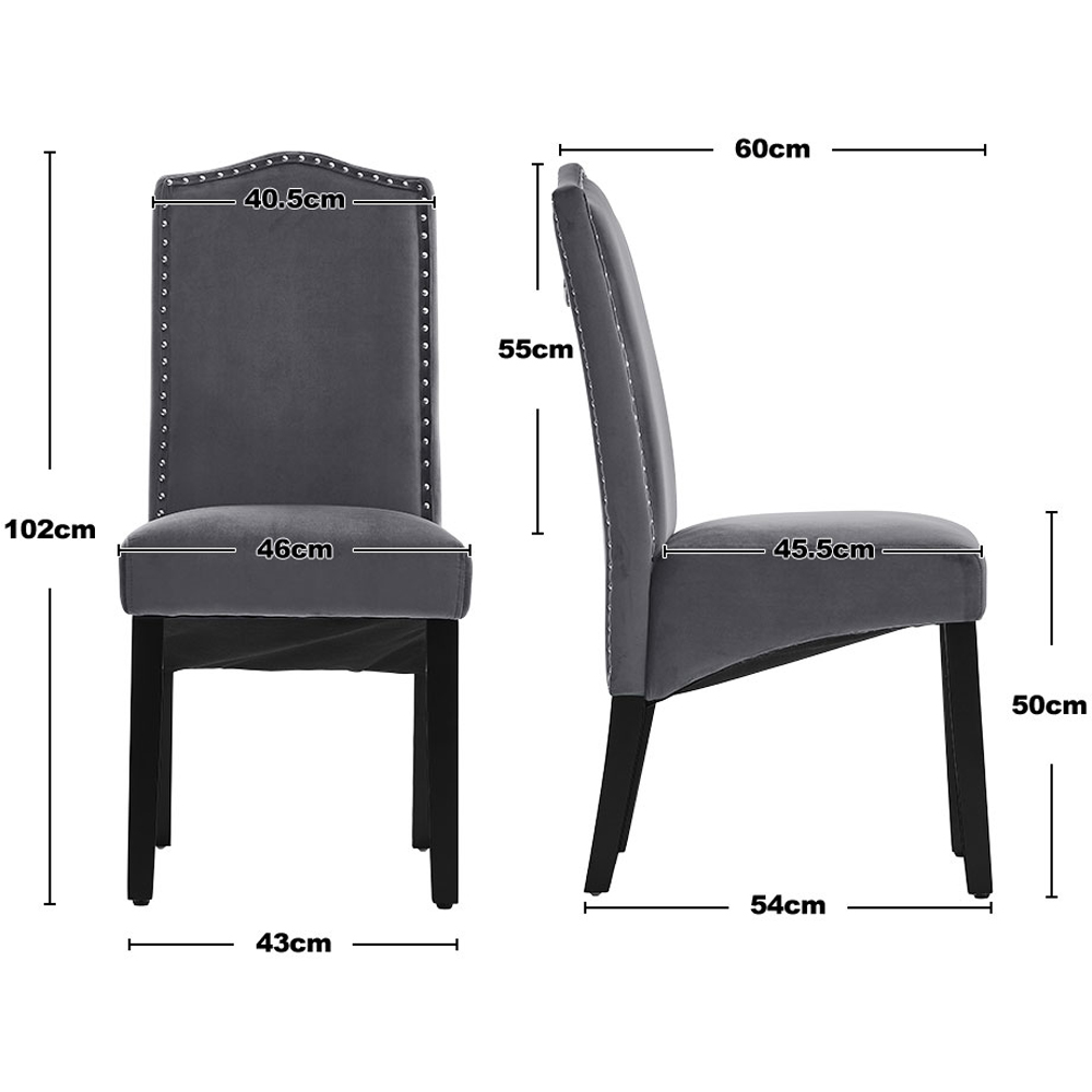 Living and Home Set of 2 Dark Grey Velvet Dining Chair Image 9