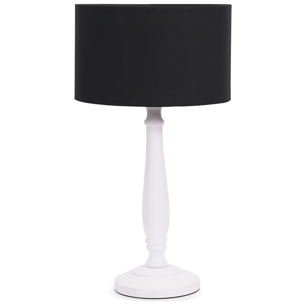 ValueLights Victoria Black Fabric Drum Shade White Wood Traditional LED Table Lamp Image 1