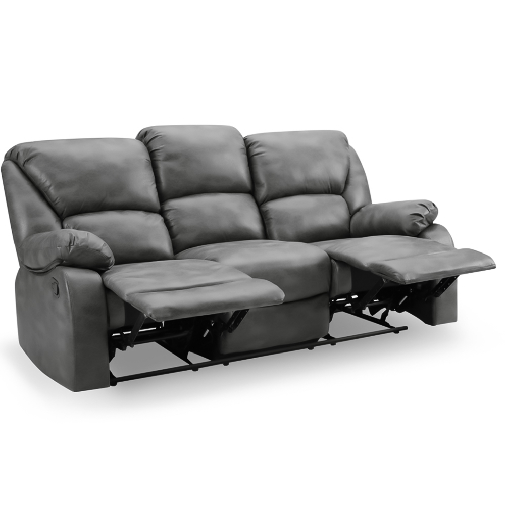 Home Detail Enoch 3 Seater Grey Faux Leather Manual Recliner Sofa Image 4