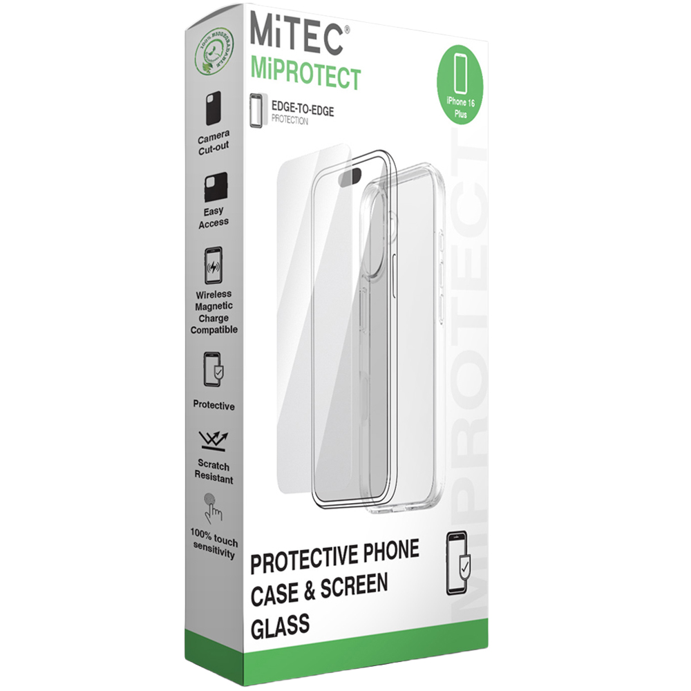 MiTEC MiPROTECT iPhone 16+ Clear Phone Case and Glass Bundle Image 1