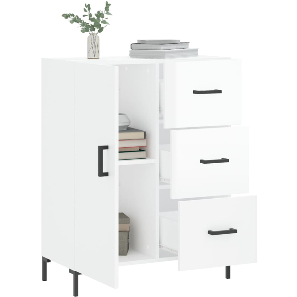 vidaXL Single Door 3 Drawer High Gloss White Sideboard Image 4