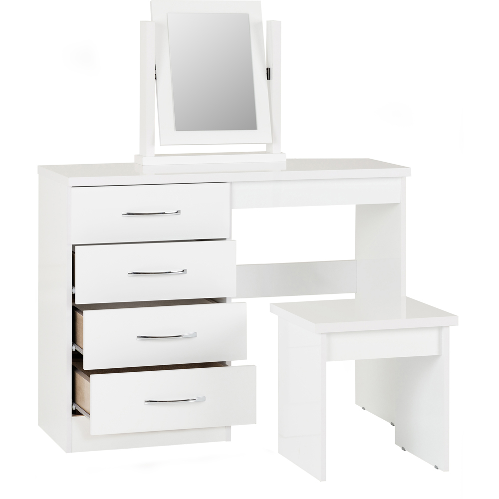 Seconique Nevada 4 Drawer Gloss White Dressing Table Set Image 3