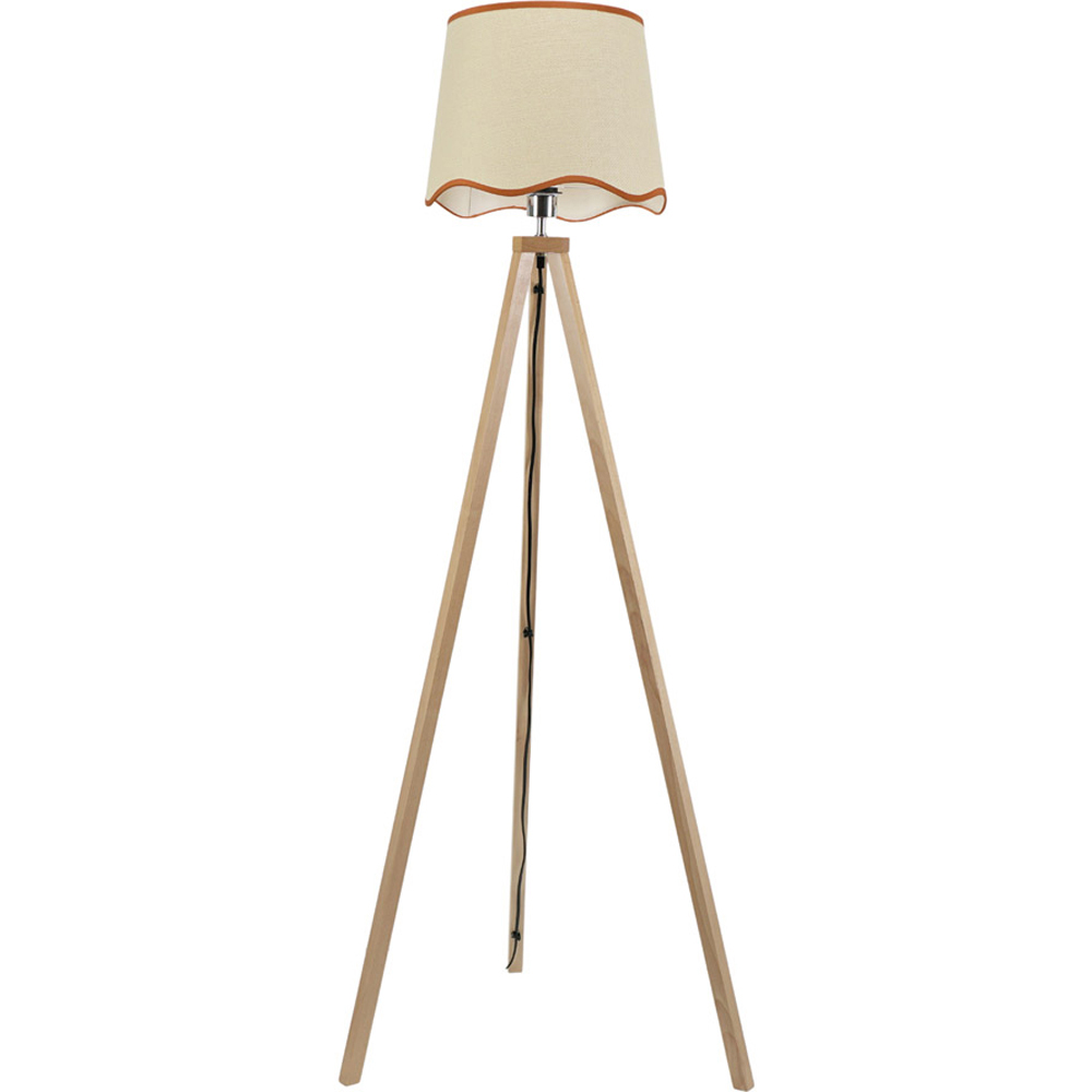 ValueLights Barbro Rust Trim Scallop Shade Natural Tripod Floor Lamp and Bulb Image 1