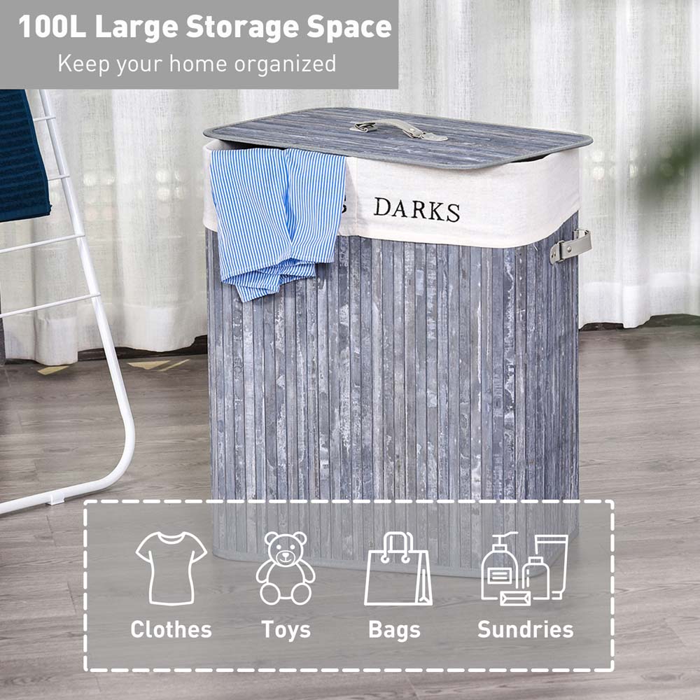 Portland Grey Wooden Laundry Hamper 100L Image 4