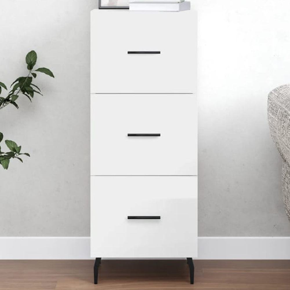 vidaXL 3 Drawer High Gloss White Sideboard Image 1