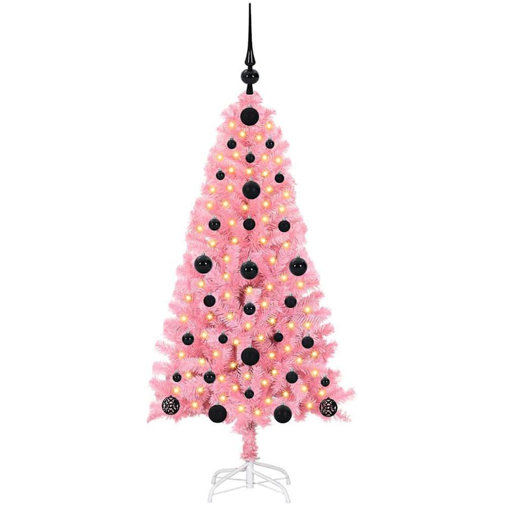vidaXL Pre-Lit Black Bauble Pink Artificial Christmas Tree 5ft Image 1