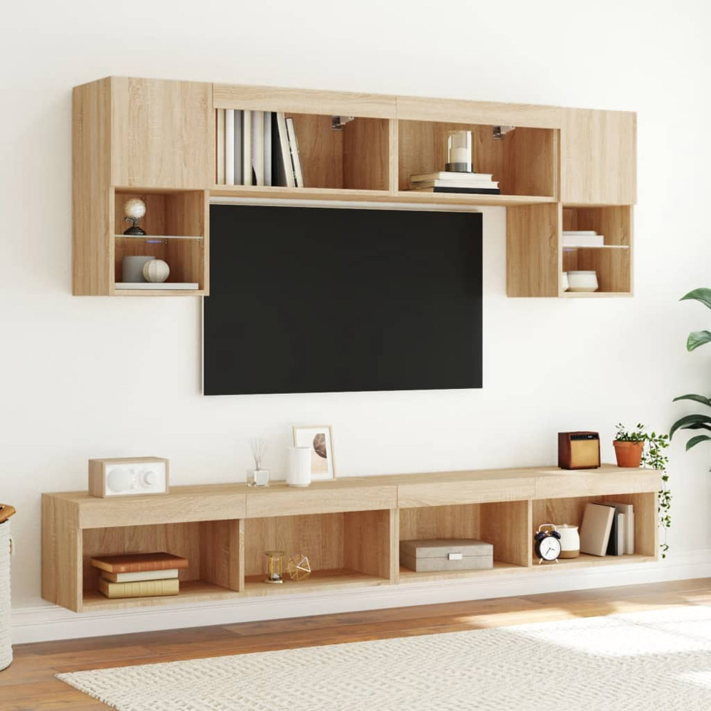 vidaXL Sonoma Oak Wall Mounted TV Cabinet Set of 2 Image 3