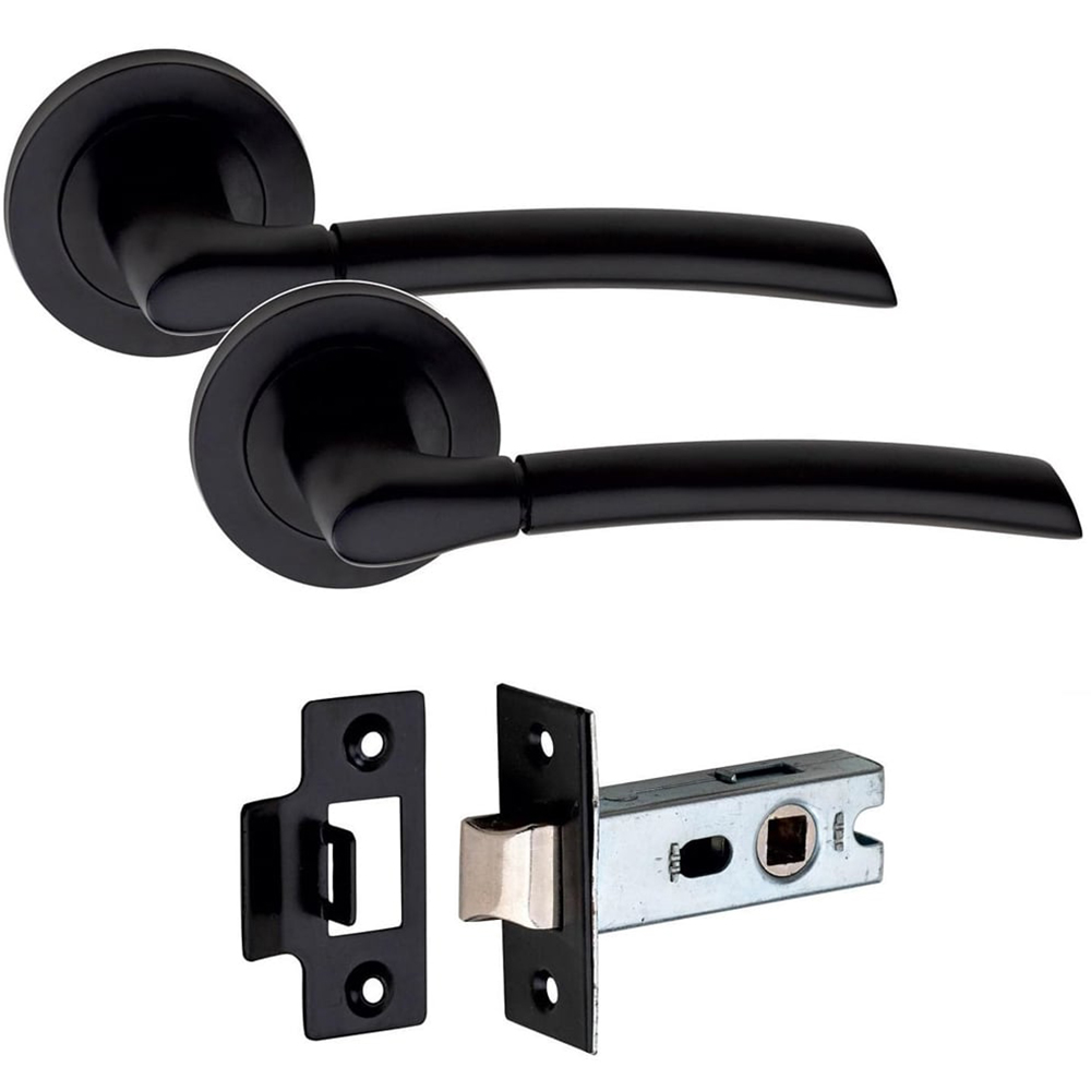 Golden Grace Indiana Matt Black Door Handle Pair with Tubular Latch Image 1