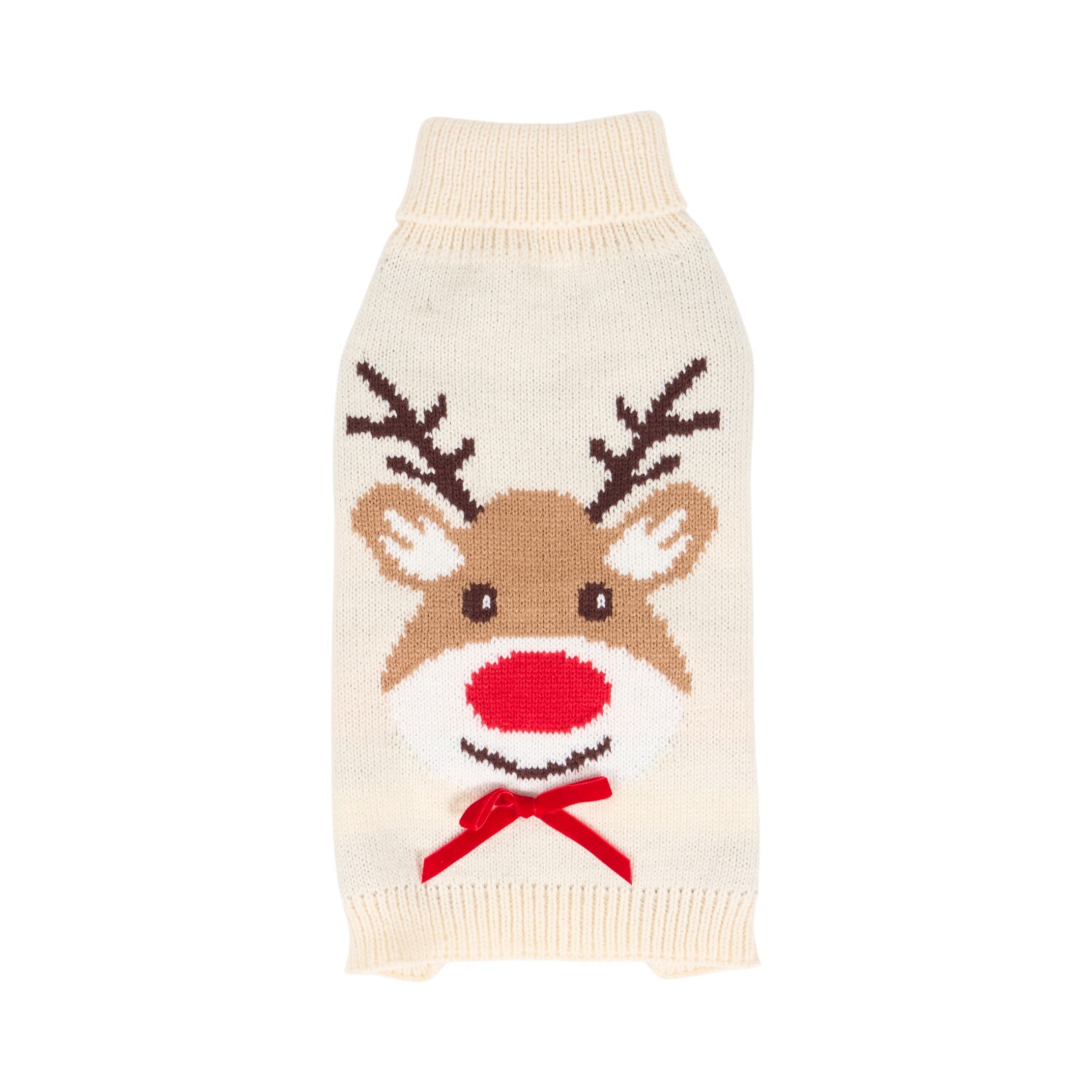 Reindeer Print Dog Jumper Cream XL Image 1