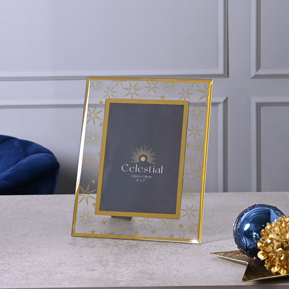 The Christmas Gift Co Celestial Gold Glass Photo Frame 5 x 7 inch Image 2