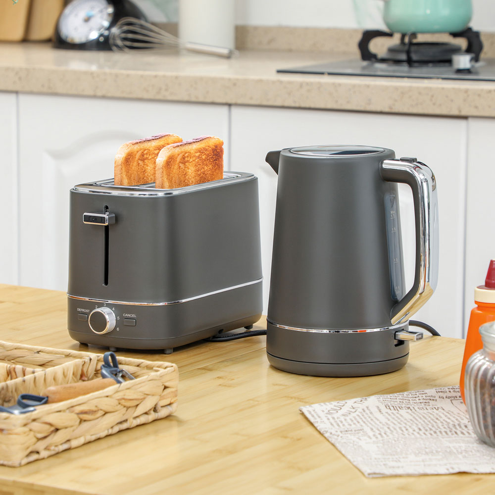 HOMCOM 800-232V70GY Grey 1.7L Fast Boil Electric Kettle 3000W and 2 Slice Toaster Set Image 2
