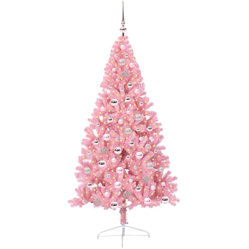 vidaXL Pre-Lit Pink Bauble Pink Artificial Christmas Tree 6ft Image 1