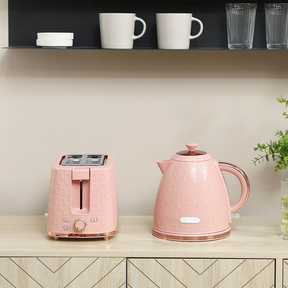 HOMCOM 800-181V70PK Light Pink 1.7L Kettle and 2 Slice Toaster Set Image 7