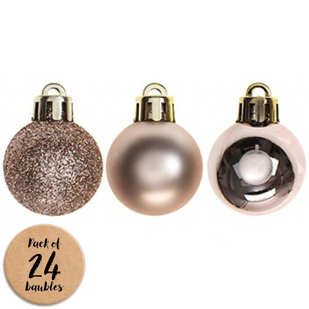 Shatchi 3cm Rose Gold Shatterproof Christmas Bauble 24 Pack Image 1