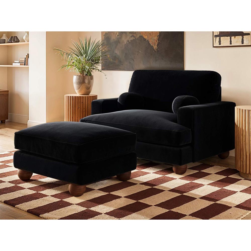 Solace+Co Addison Black Velvet Wooden Footstool Image 5