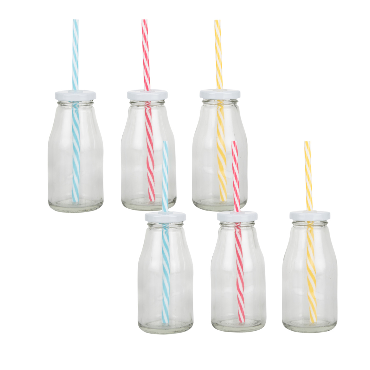 Milk Bottles with Straws and Lids Set of 6 Image 3