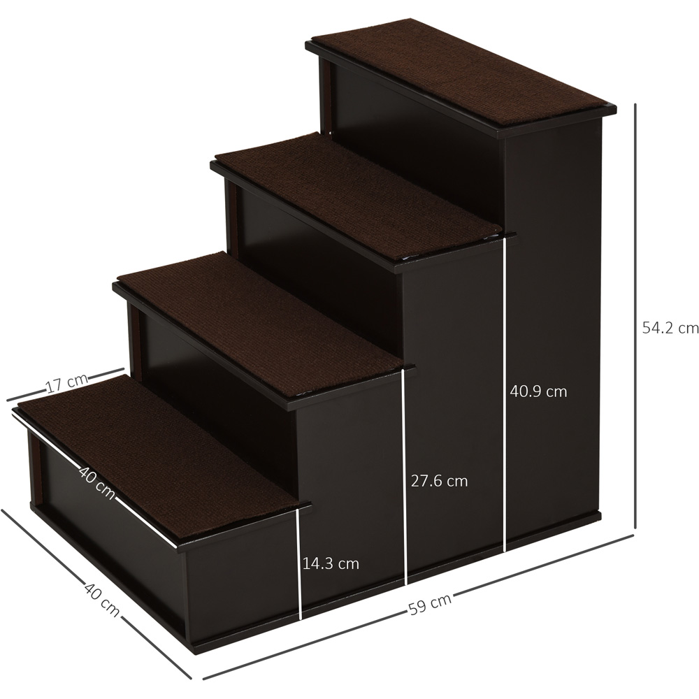PawHut Dark Brown 4 Step Wooden Dog Steps Pet Stairs Image 7