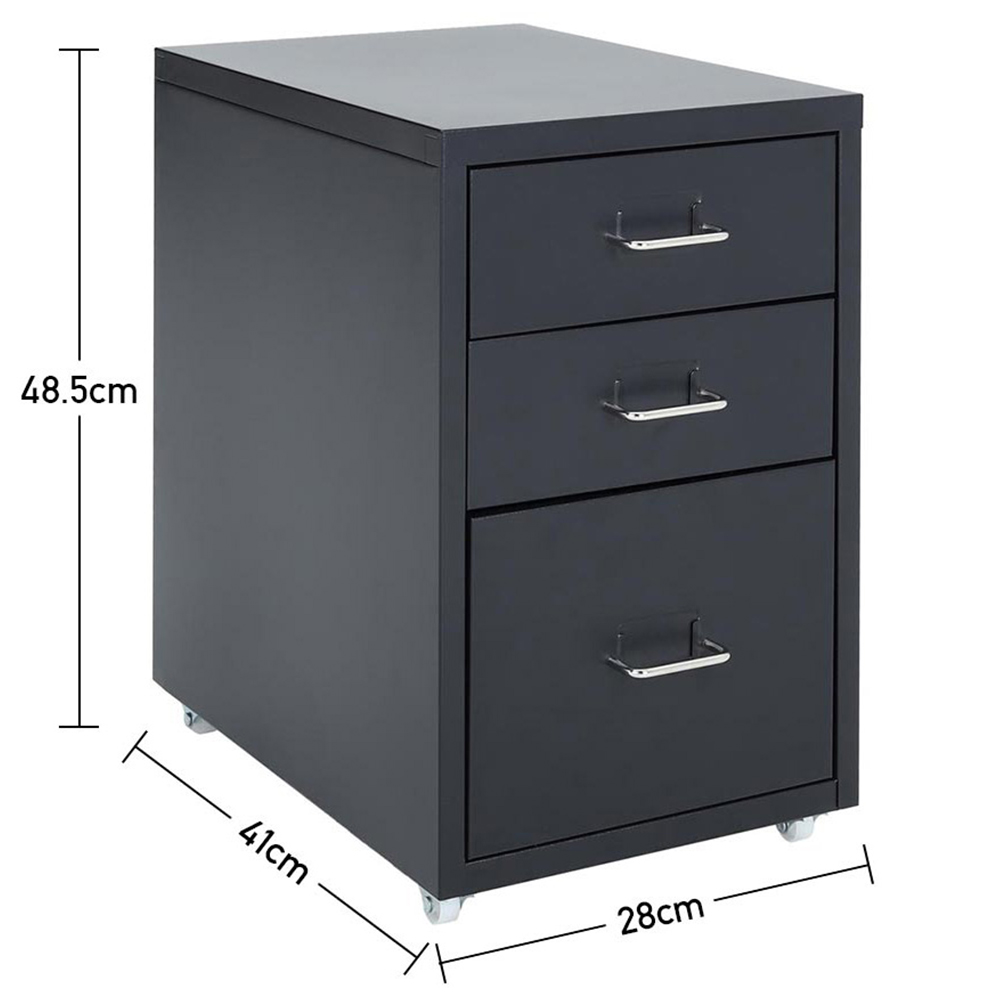 Living and Home Black 3 Tier Vertical File Cabinet with Wheels Image 8