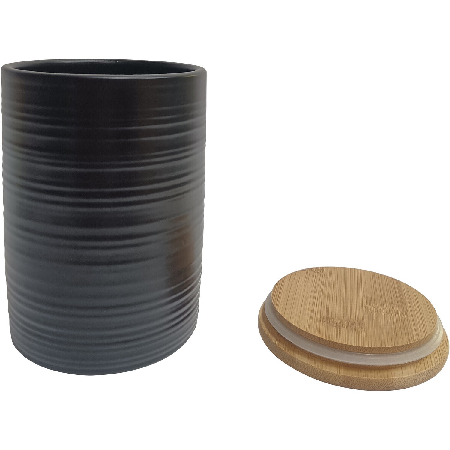 Ribbed Canister with Wood Lid - Black Image 3