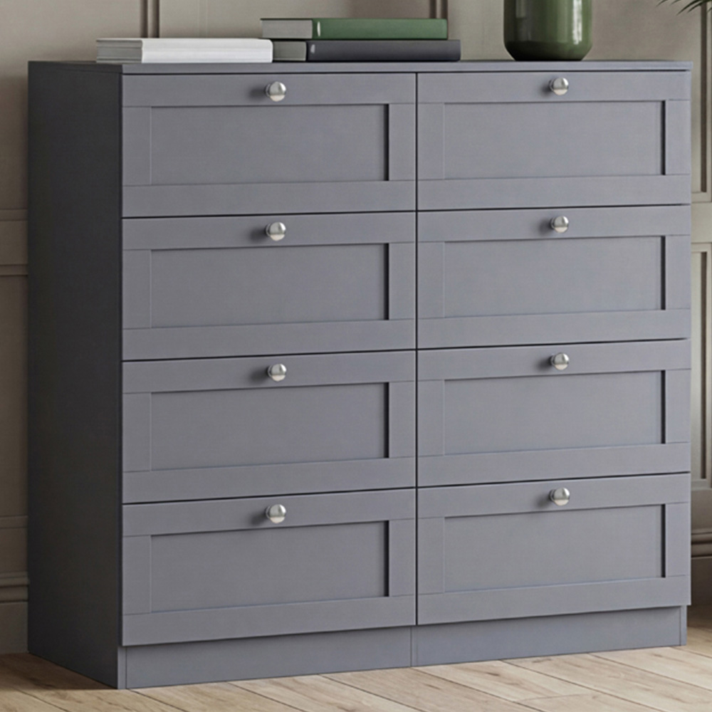 VIDA DESIGNS Altino 8 Drawer Grey Shaker-Style Chest of Drawers Image 1