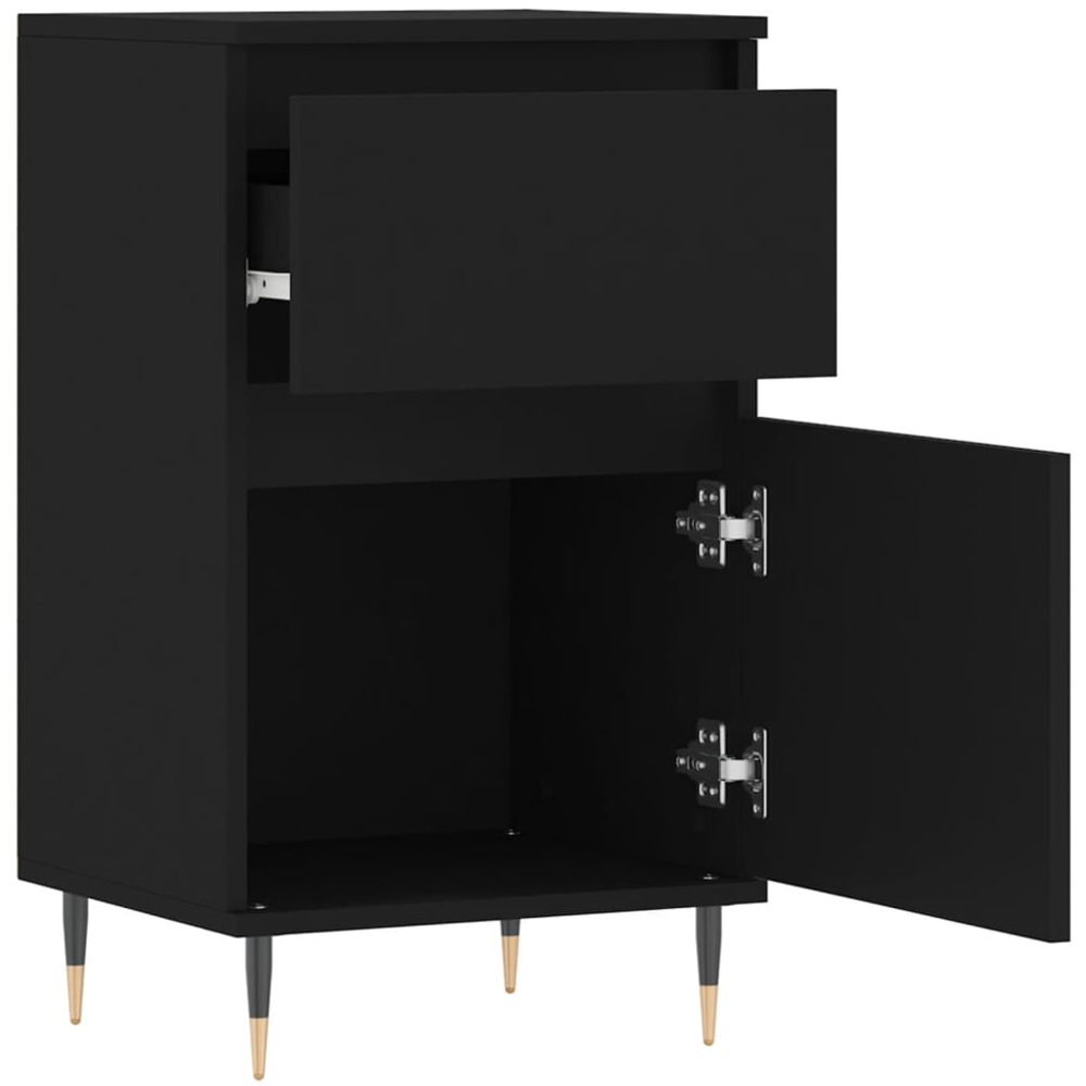 vidaXL Single Door Single Drawer Black Wooden Sideboard Set of 2 Image 7