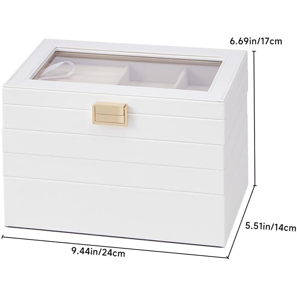 H&O Direct 4 Tier White Jewellery Storage Box with Transparent Lid Image 5