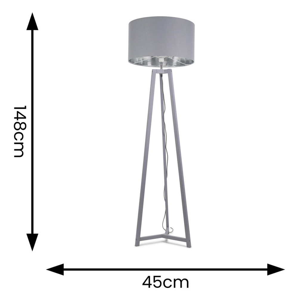 ValueLights Lottie Grey and Chrome Drum Shade Grey Wood Tripod LED Floor Lamp Image 4